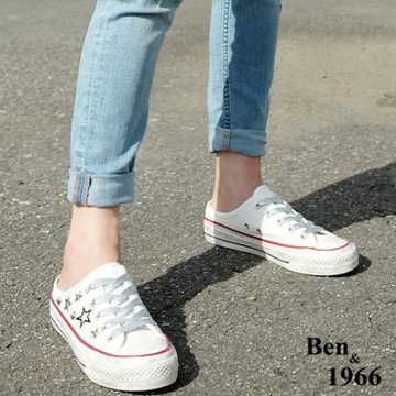 Ben&1966經典高級丹寧布造型釦飾髒髒鞋-白(228122)
