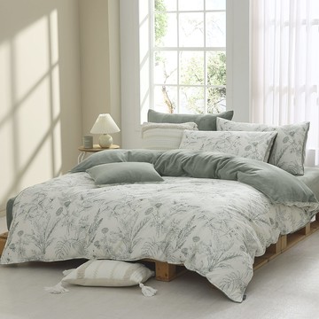 (單人/雙人/加大/特大) / 雪棉絨兩用被床包組 / 綠意花萱 / HOYACASA