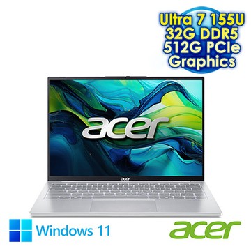 ACER Swift Lite SFL14-54M-72JK 銀 14吋AI輕薄筆電 (WUXGA IPS/Intel Ultra 7-155U/32G DDR5/512G P