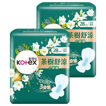Kotex 靠得住 茶樹舒涼小蒼蘭涼感衛生棉 日夜適用  2包  9片  28cm