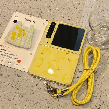 草莓雪梨線條 搖搖樂支架 OPPO Find N3 Flip Find N2 Flip 防摔 手機殼 斜跨繩 保護套