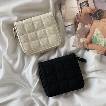 【太妮絲N93】現貨 可愛無敵推薦 豆腐錢包 格子 方格 奶白色 短夾 豆腐 簡約 質感