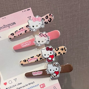 kitty髮夾 鴨嘴夾🎀 豹紋KT貓ins可愛髮夾一對劉海趣味髮飾可愛日系卡通甜美 凱蒂貓髮夾 可愛髮夾 髮飾 小髮夾