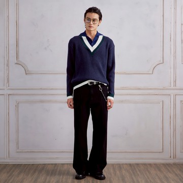 波浪紋理寬版黑色牛仔褲-725213164012