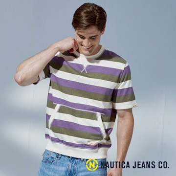 Nautica 男裝 外縫線條紋口袋短袖T恤-紫色