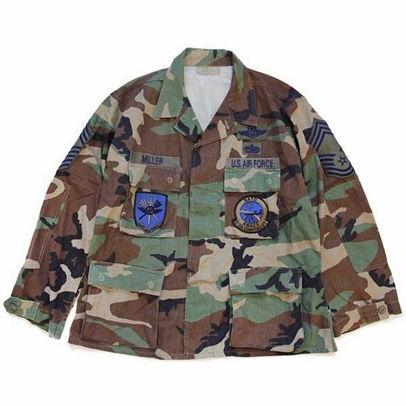 ☆90s 米軍 U.S.AIR FORCE パッチ付き ウッドランドカモ BDU