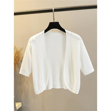 夏季冰絲針織開衫女薄款小坎肩外套防曬罩衫短款上衣披肩外搭裙子