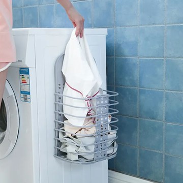 E.City 無痕壁掛式可折疊多功能衣物玩具收納籃 PP塑料  46 x 27 x 16cm  灰色  1個