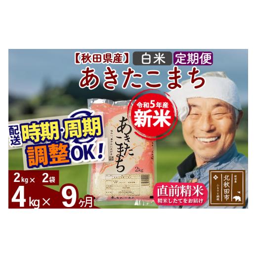 ふるさと納税 秋田県 北秋田市 《定期便9ヶ月》＜新米＞秋田県産 あきたこまち 4kg(2kg小分け袋) 令和5年産 配送時期選べる 隔月お届けOK お米 おおも…