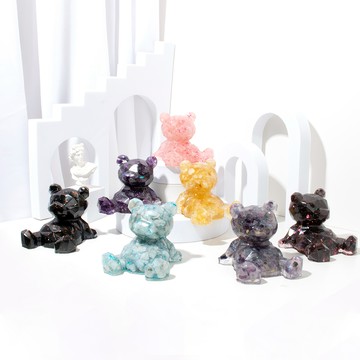 【SIO Crystal 希奧水晶】許願萌寵-鑽石大熊-七種水晶可選(彩螢石、紫水晶、粉水晶、海藍寶、黃水晶、黑曜石、石榴石)