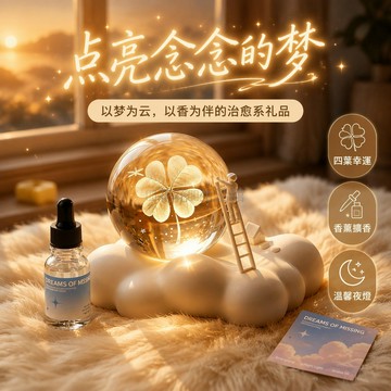 桃園出貨✨ 谷垦 幸運四葉草香薰小夜燈擺件 創意生日禮物 女生禮品 念念的夢