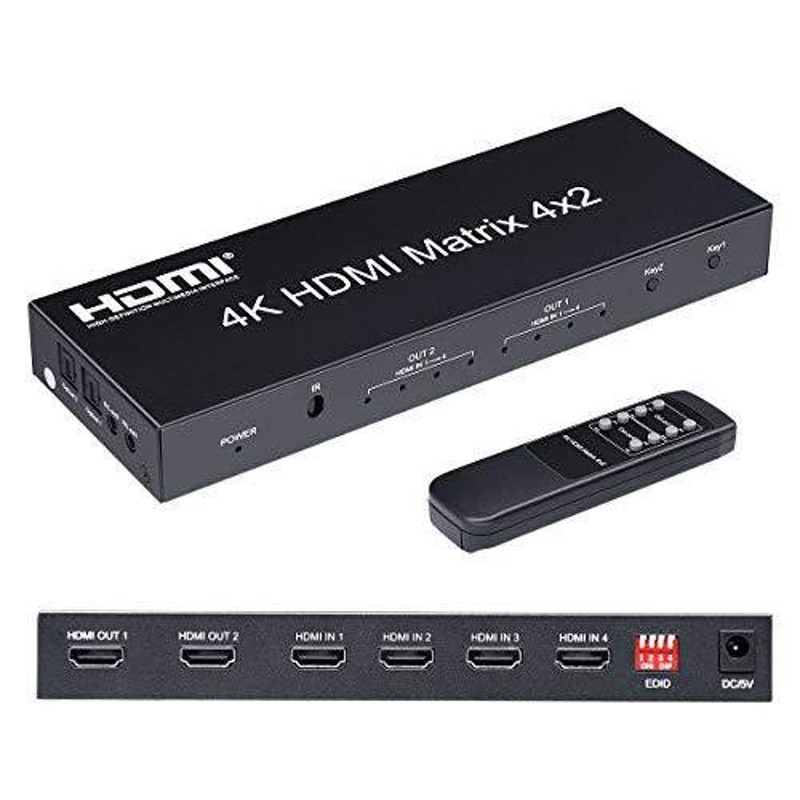 ELEVIEW HDMI 切替器 分配器 マトリックス 4入力 2出力 4K HDCP1.4