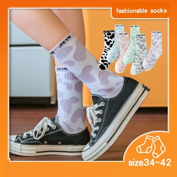 現貨 襪子 踝襪 好看 女襪 乳牛圖案 牛牛 中筒襪 彈性襪 棉襪 素色襪 透氣 半筒襪 潮流 百搭 撞色【D498】