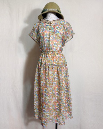 針織領花朵短袖古著洋裝/ 國外帶回 VINTAGE