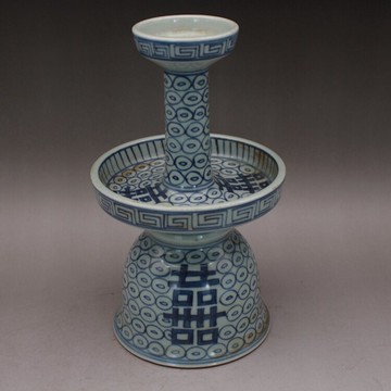 晚清民窯青花喜字紋蠟燭臺 古董古玩陶瓷器手工手繪柴窯精品收藏