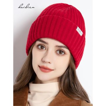 新款100%純羊毛帽子女秋冬季百搭保暖針織毛線帽圍巾2025年爆款