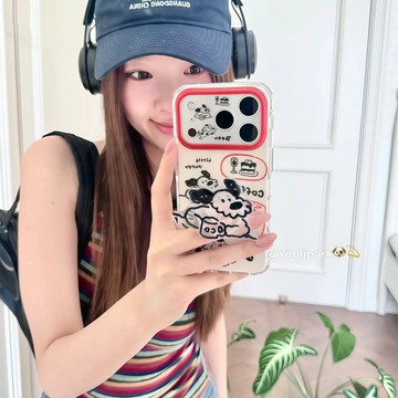 塗鴉咖啡小狗適用蘋果17PROMAX手機殼iPhone15Pro軟殼14小清新13精孔全包16大視窗12防摔11保護殼