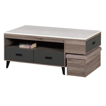 文創集 麗絲灰橡4.3尺三抽岩板大茶几(附收納椅凳單張)-130x69x55cm免組