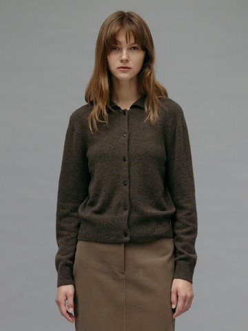 CAMEL BLEND COLLAR SEAMLESS KNIT CARDIGAN