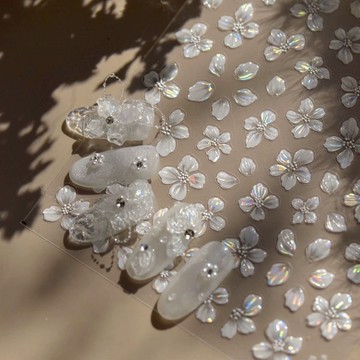 立體絢彩小花美甲貼紙 3D珍珠光 夢幻繁花 貝殼光 指甲轉印貼 光療美甲彩繪貼紙 高質感韓風 穿戴甲裝飾