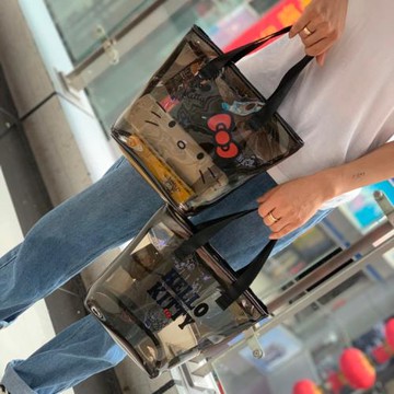 三麗鷗HelloKitty正版授權茶色透明防水手提洗漱化妝袋上班水桶包