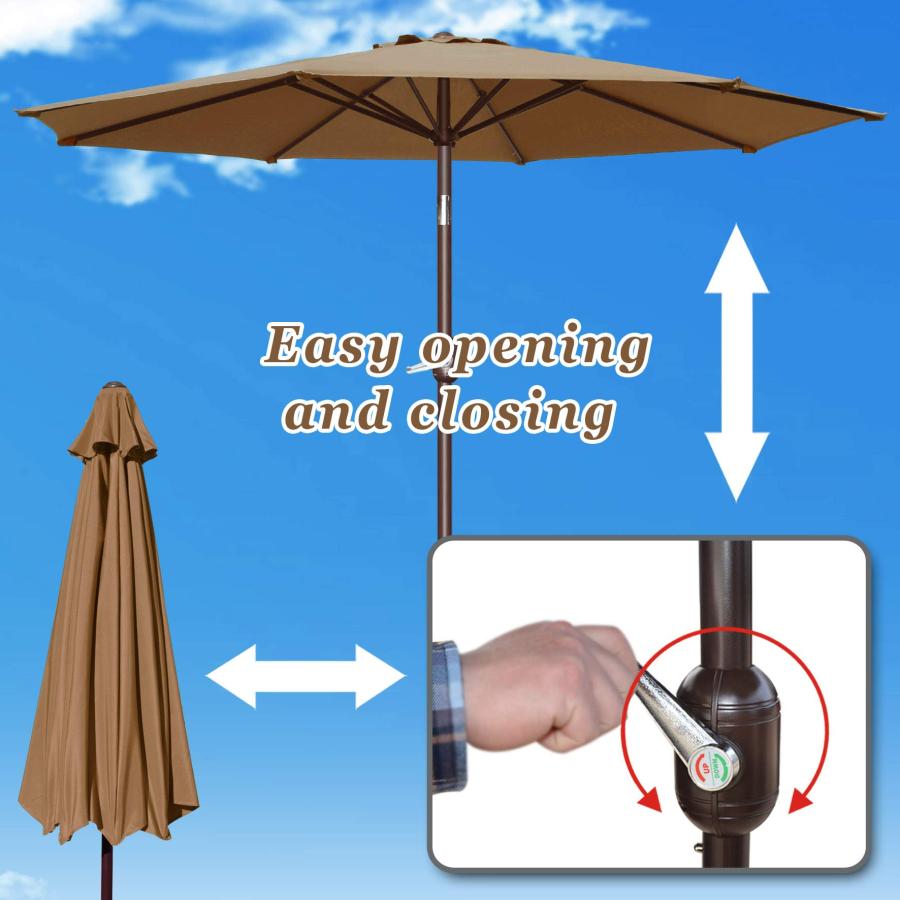 Strong Camel 9' Parasol New Patio Garden Umbrella Sunshade Market Outdoor-Brown