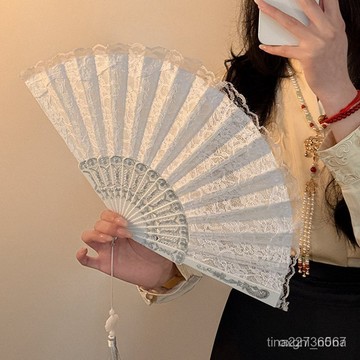 古裝旂袍隨身便攜折疊扇國風漢服流蘇扇子女生新中式蕾絲折扇 1XZX