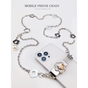 手機掛繩斜挎鏈條掛脖金屬手機夾金屬鏈條加長掛繩手機殼掛繩防丟背包式網紅潮牌女款斜掛繩