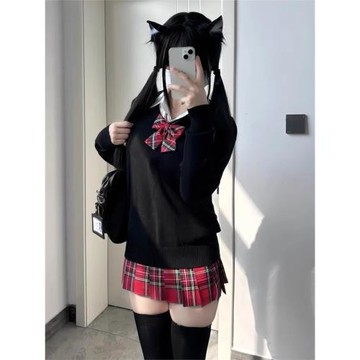 小辣椒jk制服套裝秋冬原創正版日系圣誕紅格裙校供感百褶裙女短裙