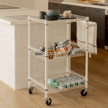 【H&R安室家】鐵力士三層網籃收納手推車 LC17B (收納推車/收納籃車/置物推車/手推車)