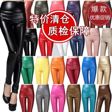 秋冬新款歐美時尚大碼加絨PU皮褲 女外穿打底褲高腰緊身長褲顯瘦