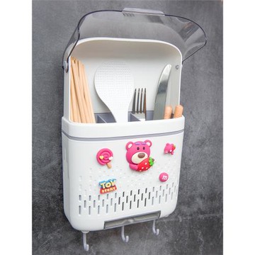 筷子簍筷籠置物架壁掛式家用免打孔廚房收納盒防塵瀝水筷簍筒卡通