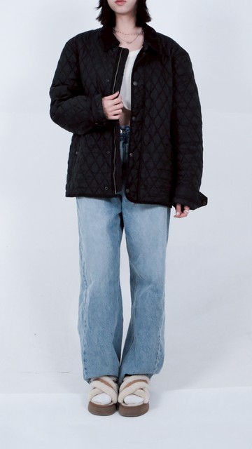 (M) burberry質感格紋短版黑色外套