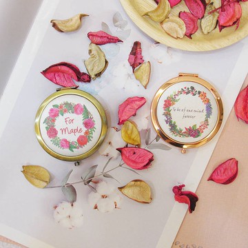 客製化婚禮小物 浪漫花圈 隨身鏡 玫瑰金 復古銅