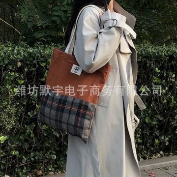 布凡良品/新款格紋托特包復古通勤格子包韓系慵懶風單肩包手提包
