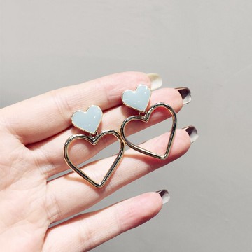 甜美氣質小清新彩色愛心耳釘 可愛網紅金屬鏤空桃心耳墜飾1入