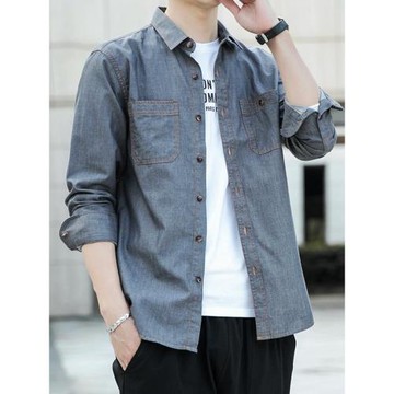 牛仔襯衫男長袖寬松秋季純棉襯衣男士休閑韓版潮流外套大碼上衣服