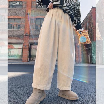 日系寬松百搭通勤闊腿燈芯絨氣球褲 滿足秋冬穿搭百搭廓形休閑褲