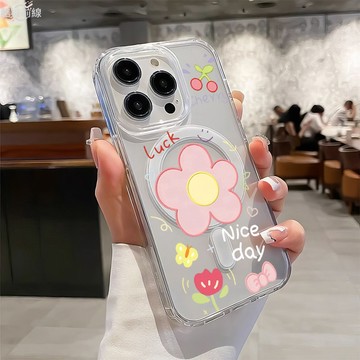 英文花朵 蘋果17/16plus手機殼適用iphone15保護套13磁吸14promax防摔12透明11保護殼