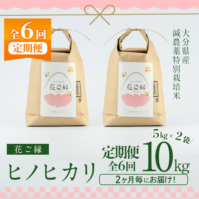 ＜定期便・6回 (隔月)＞減農薬特別栽培米 はなご縁 (総量60kg・5kg×2袋×6回) 米 定期便 ６回 隔月 ひのひかり ヒノヒカリ 精米 白米 大分県産