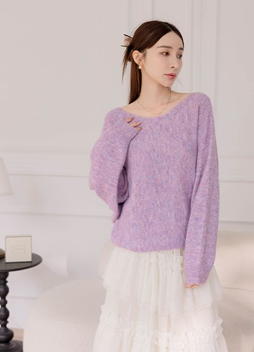 混線感寬領毛衣