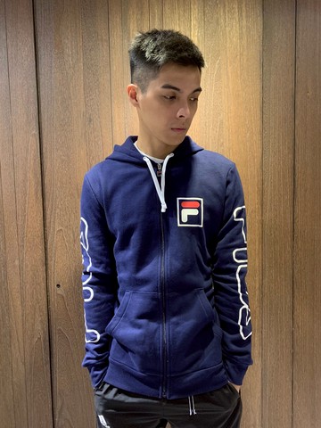 美國百分百【全新真品】 FILA 外套 防風 連帽外套 滾邊設計 運動潮流 復古 logo 防風 男 深藍 AO99
