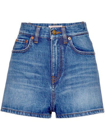 Valentino Garavani - VGold denim shorts - women - Cotton/Cotton/Calf Leather/Polyester - 25 - Blue