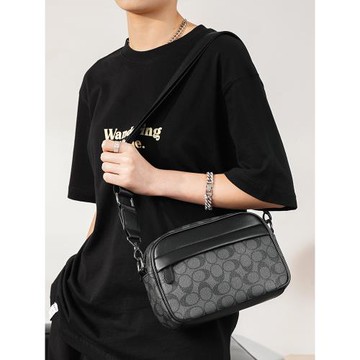 新款潮牌男士休閑格子單肩包日韓皮質運動斜挎包個性時尚小方包潮