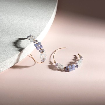 堇青石海藍寶坦桑石手工繞線14K包金C型耳環 禮物