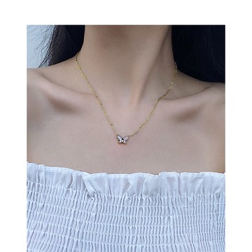 韓版白貝母蝴蝶項鏈女輕奢小眾設計感鎖骨項鏈簡約氣質脖頸鏈吊墜