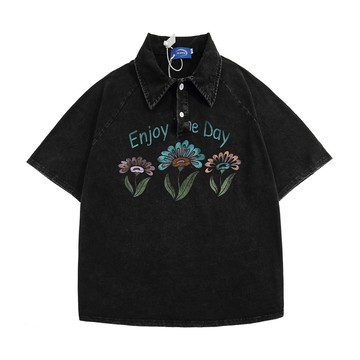 【OTIS】 『現貨』水洗 刺繡花 POLO 短袖 街頭感 美式 寬鬆 落肩 街頭 美式短袖