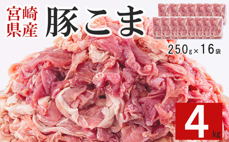 宮崎県産 豚 小間 切れ 4kg 250g×16 こま 小分け 豚肉 冷凍 宮崎県産 豚肉 炒め物 豚肉 焼肉 調理 料理 豚汁 カレー 豚丼 大容量 真空 豚肉 手切り カット やわらかい 豚肉 普段使い