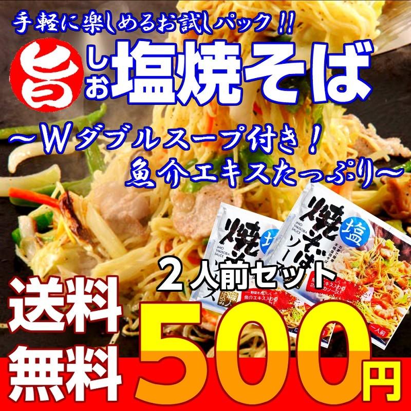 ポイント消化　500円　九州焼きそば　旨しお味　Ｗダブルスープ　2人前　魚介エキス　旨味たっぷり　九州ストレート麺　メール便商品　お試しグルメギフト