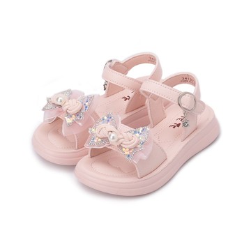 TE TE 珍珠編繩蝴蝶結涼鞋 粉 中童鞋